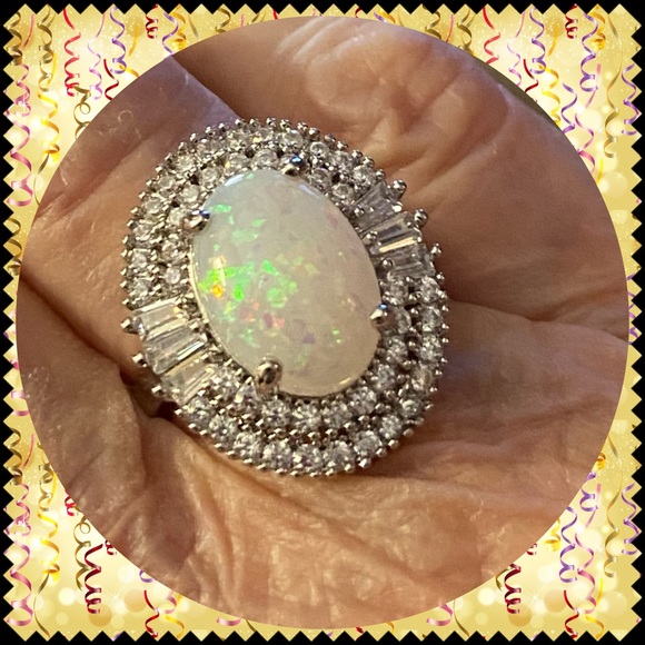 Cubic Zirconia Opal 925 Ring Size 7 - Picture 2 of 6